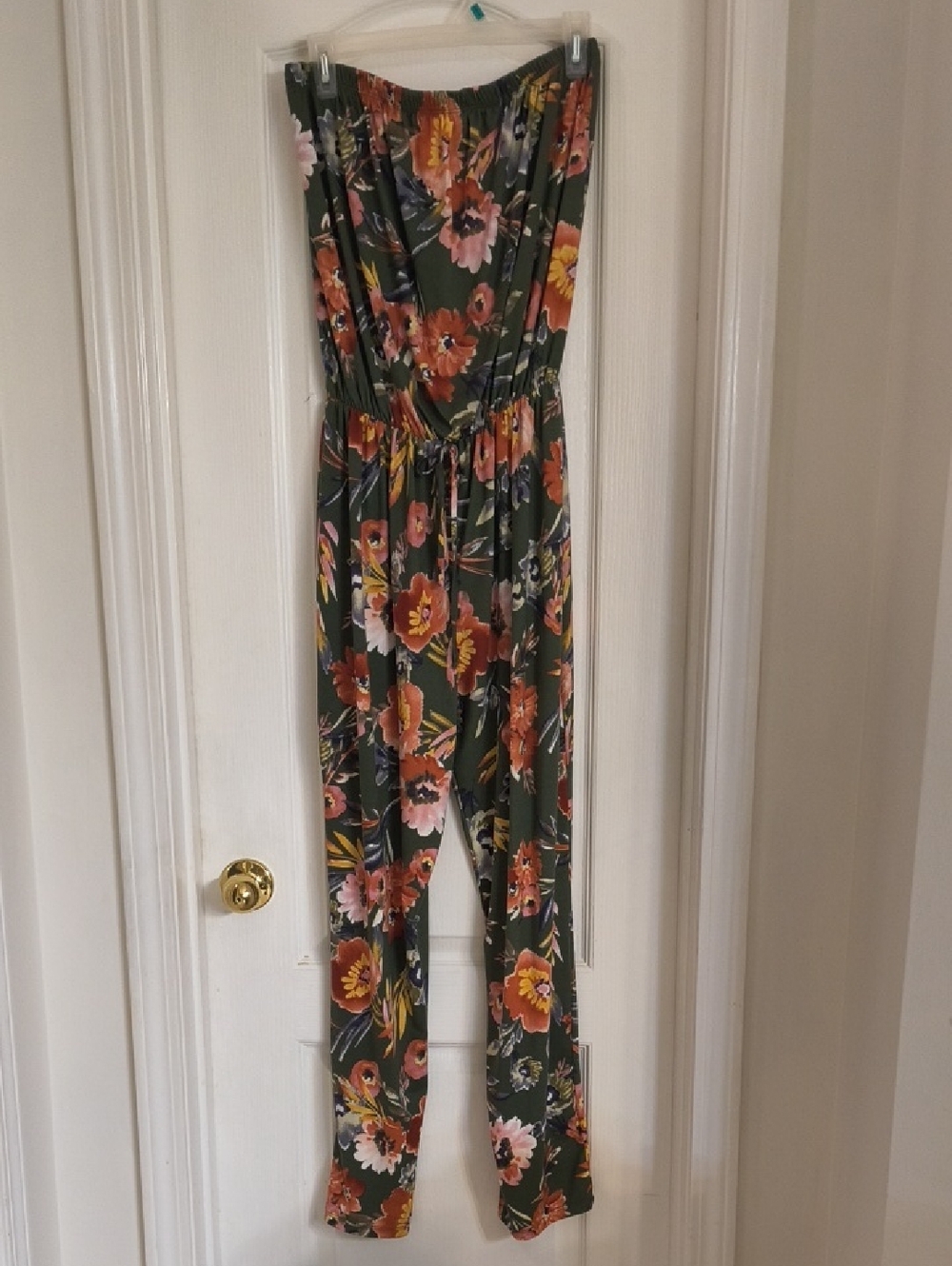 Gilli Olive Strapless Floral Jumpsuit